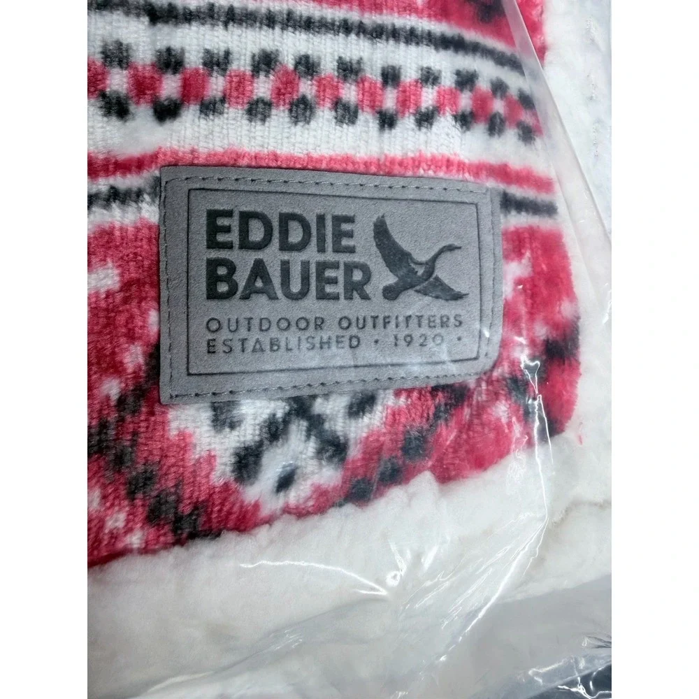 New Eddie Bauer Fair Isle Ultra Sherpa Throw Blanket 50X60 Red White Blue